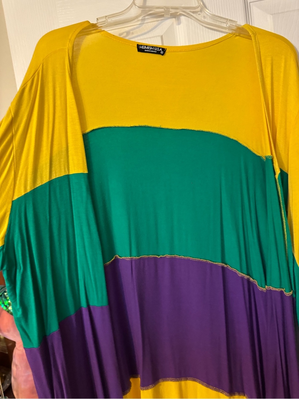 HEIMISH USA Yellow Green Purple Colorblock Sweater Cardigan